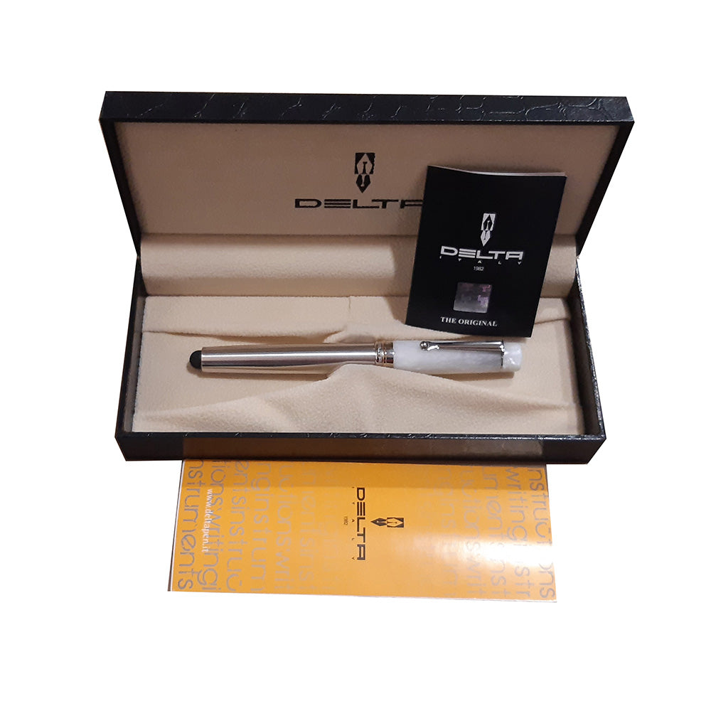Delta Vin-Touch Doue Touch Screen White Lava Stone Resin with Rhodium Trim Rollerball Pen