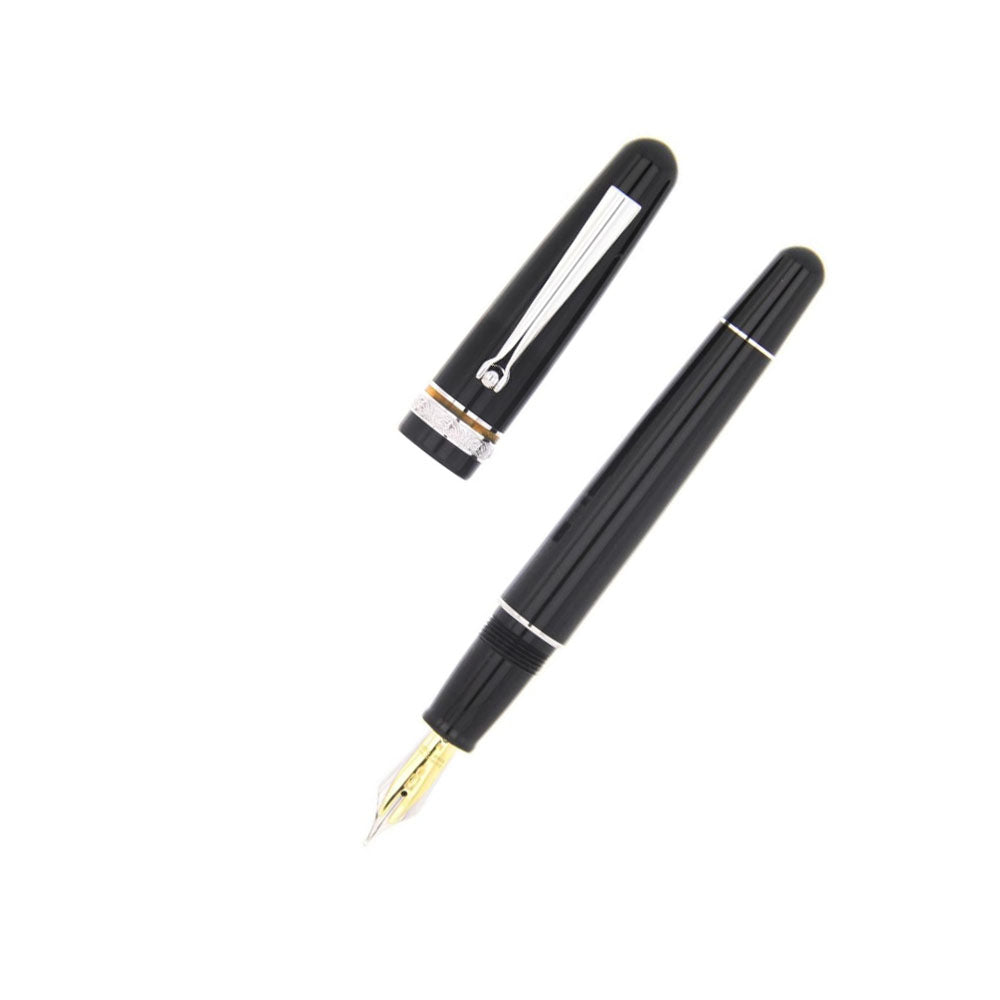 Delta Dolcevita Soiree Fusion Black Resin with Silver Trim & Orange Rings Fountain Pen - 18kt Gold Fusion Stub Nib