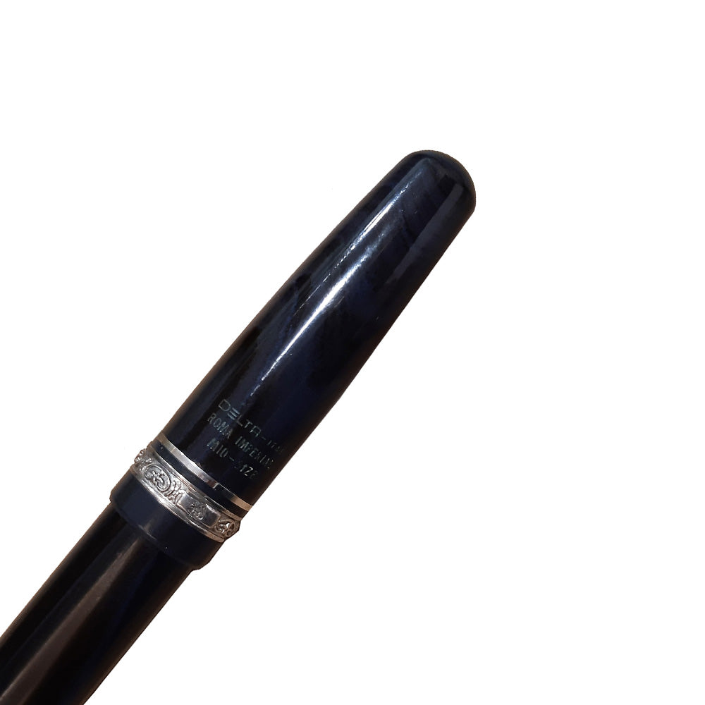 Delta Roma Imperiale Mid-Size Blue Resin with Sterling Silver Trim Fountain Pen - 14Kt Fusion Medium Nib