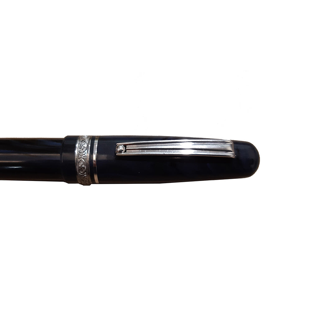 Delta Roma Imperiale Mid-Size Blue Resin with Sterling Silver Trim Fountain Pen - 14Kt Fusion Medium Nib