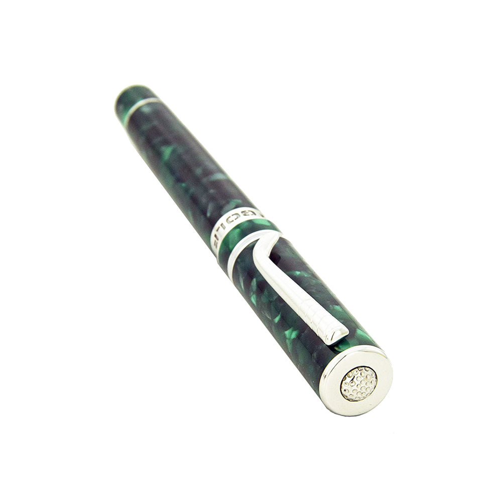 Delta Fusion Golf Marbled Green Resin with Rhodium Trim Fountain Pen - 18Kt Gold Nib