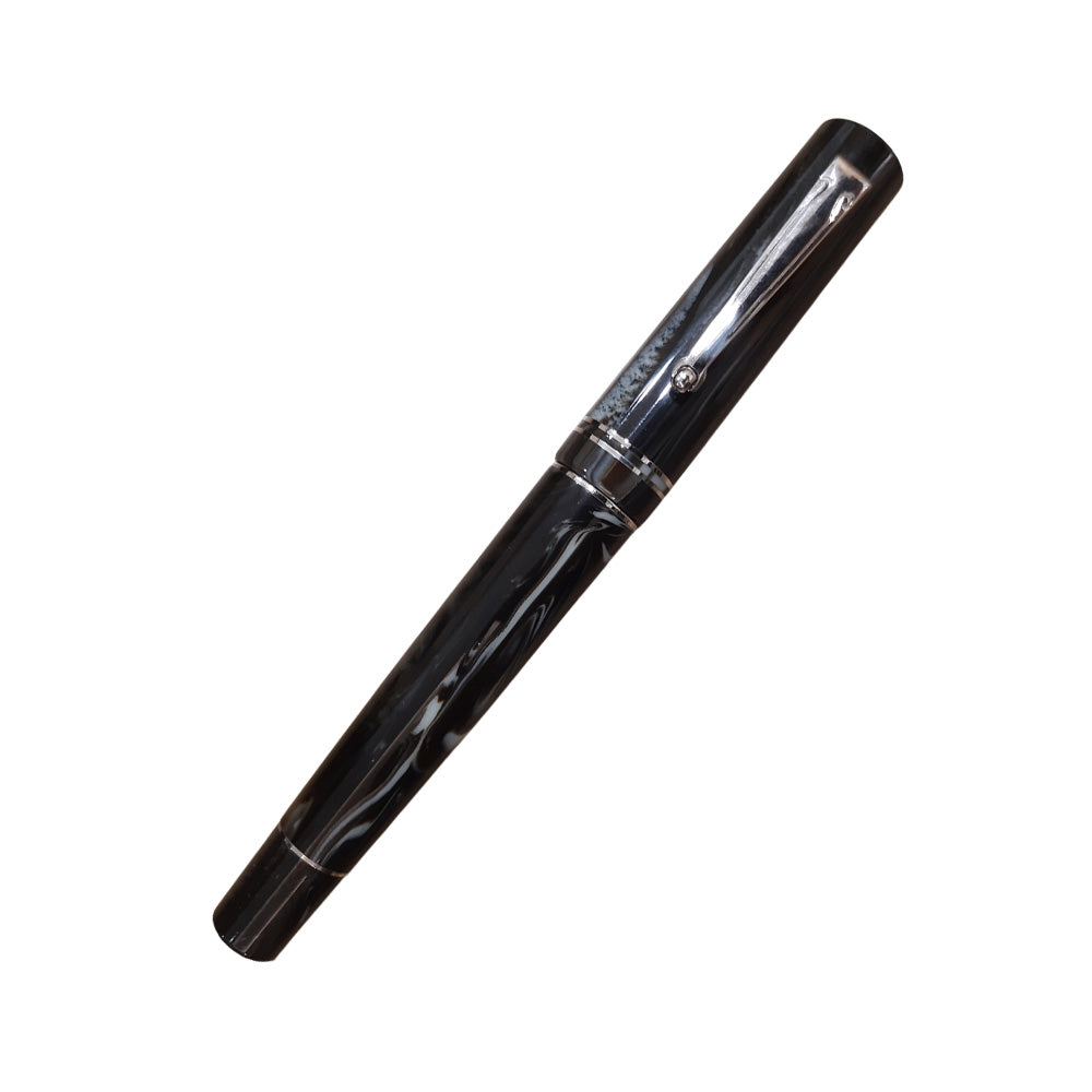 Delta The Journal Marbled Horn (Ivory) Resin with Rhodium Trim Fountain Pen – 18Kt Gold Fusion Medium Nib