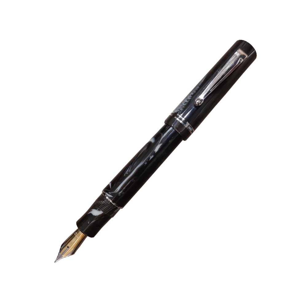 Delta The Journal Marbled Horn (Ivory) Resin with Rhodium Trim Fountain Pen – 18Kt Gold Fusion Medium Nib