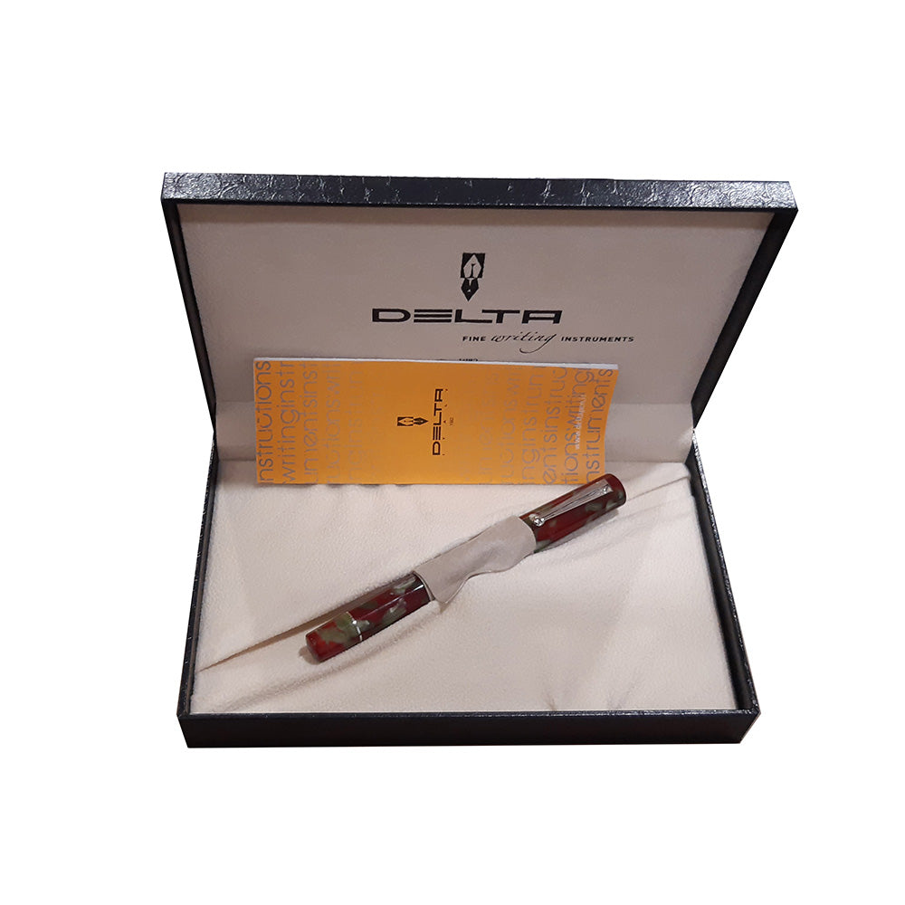 Delta The Journal Marbled Red with Rhodium Trim Rollerball Pen