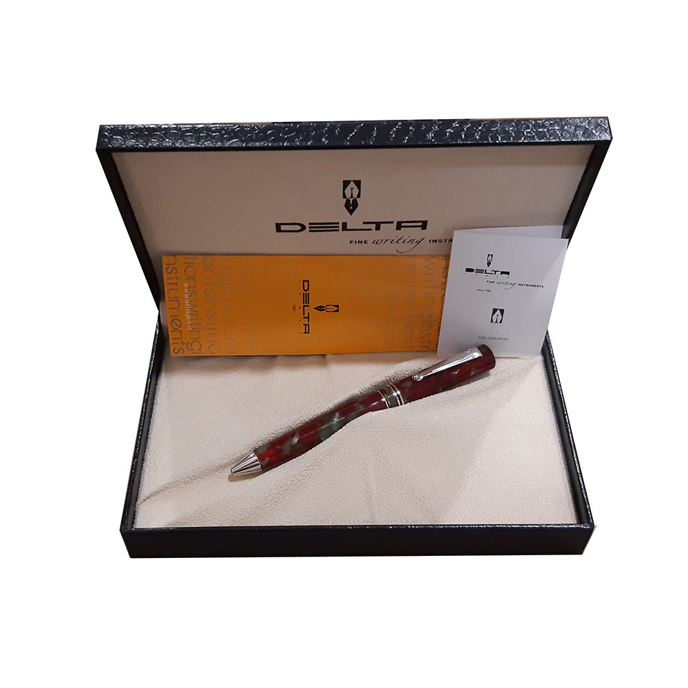 Delta The Journal Marbled Red Resin with Rhodium Trim Ballpoint Pen