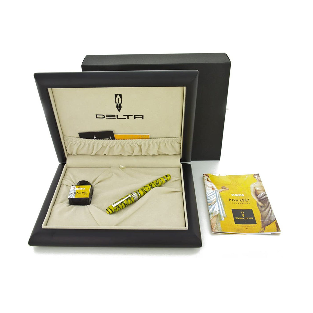 Delta Rediscover Pompeii Yellow Resin with Sterling Silver Trim Numbered Edition Fountain Pen - 14Kt Gold-Rhodium-Plated Medium Nib