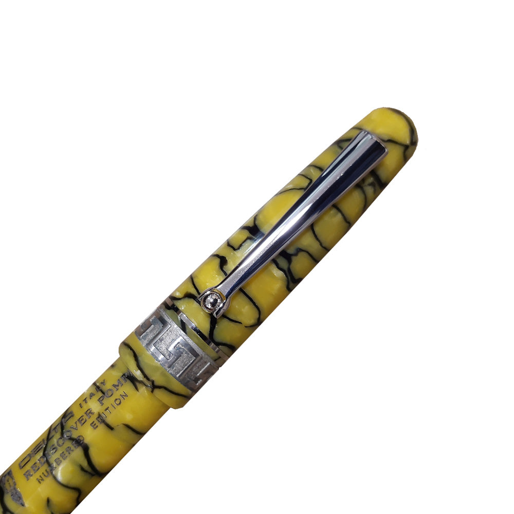 Delta Rediscover Pompei Yellow Celluloid Numbered Edition with Silver Trim Rollerball Pen