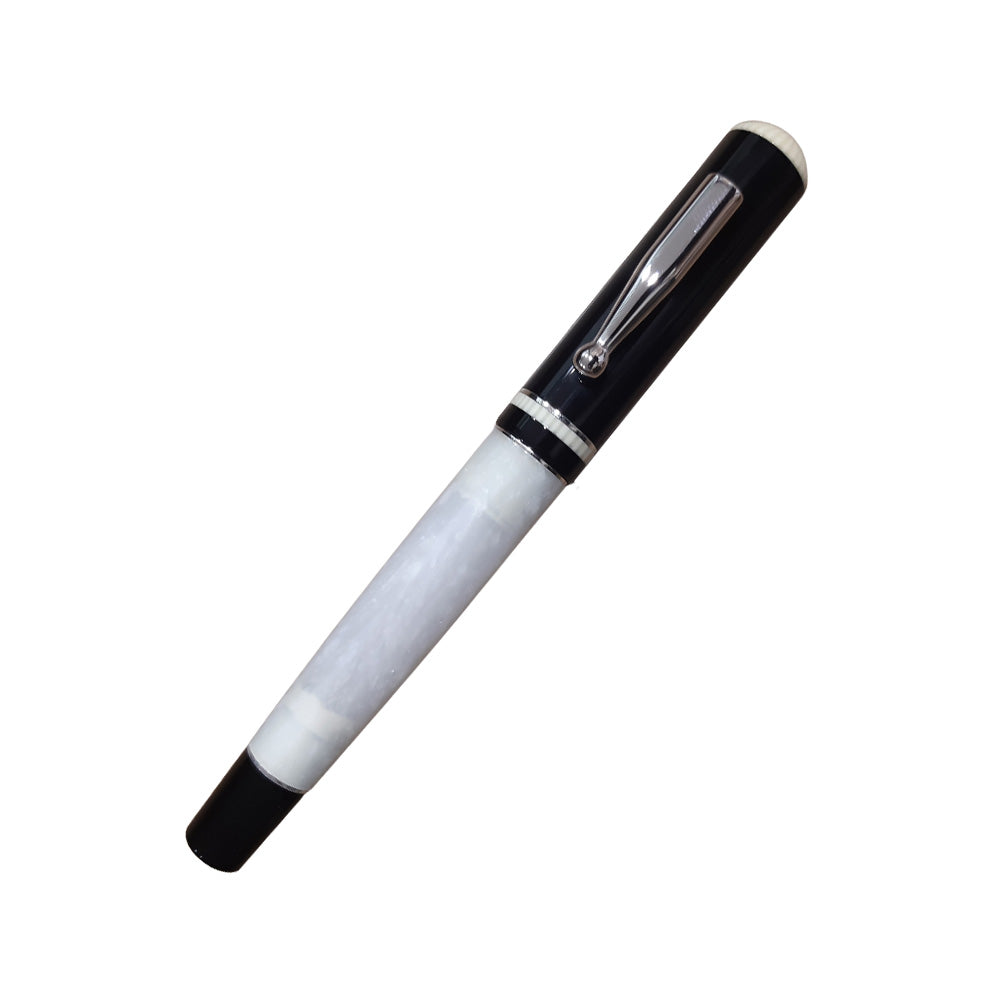 Delta Via Veneto Black-White Resin with Platinum Plated Trim Rollerball Pen