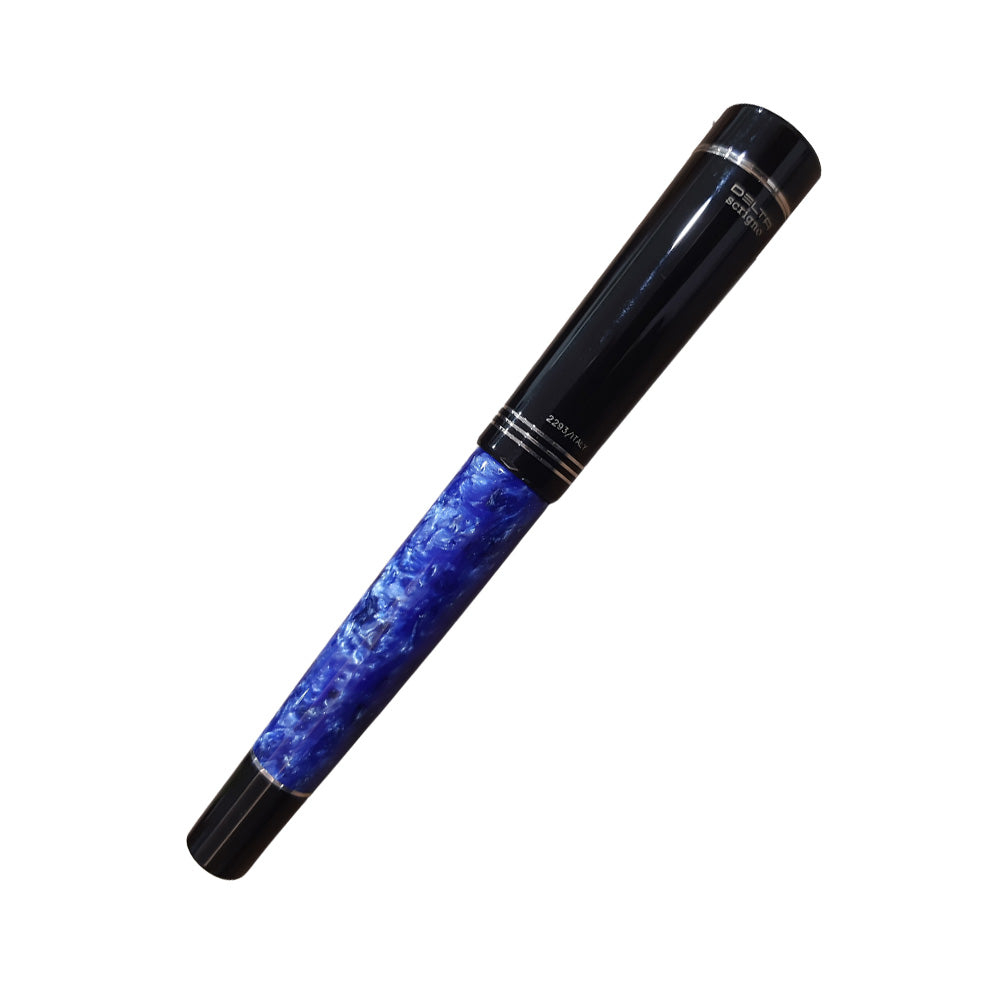 Delta Scrigno Marbled Blue-Black Resin with Rhodium Trim Rollerball Pen