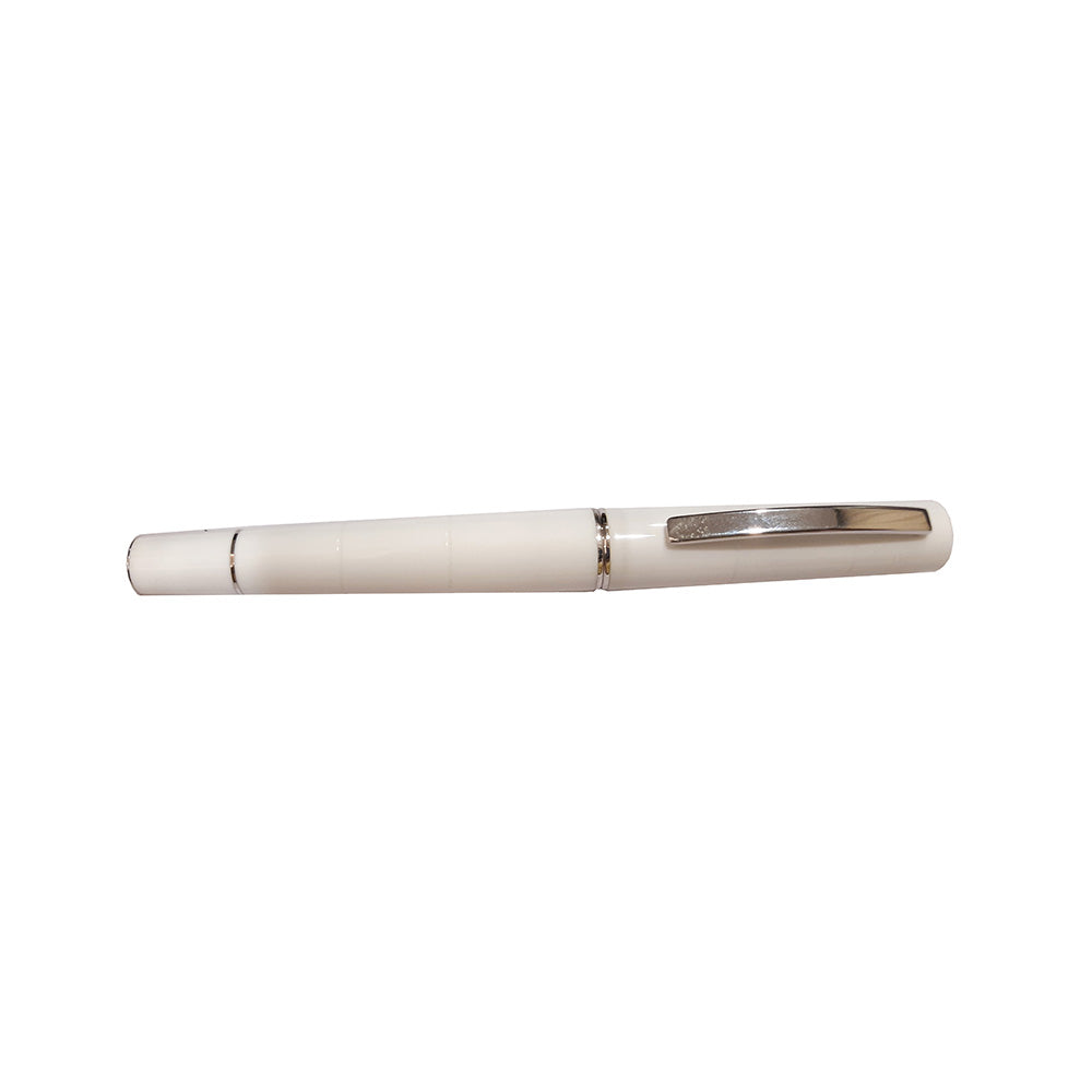 Delta Oblo White Resin with Rhodium Trim Fountain Pen - Broad Nib