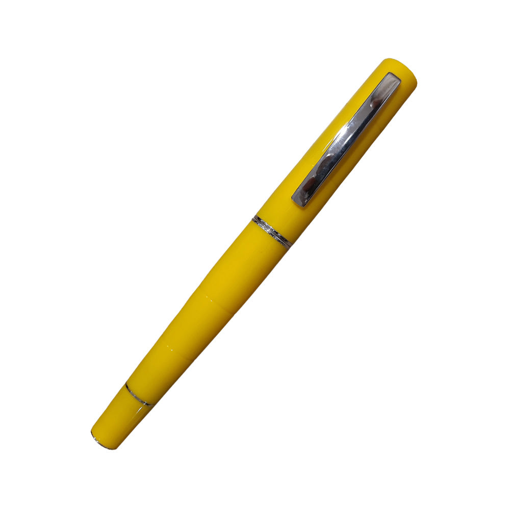 Delta Oblo Yellow Resin with Rhodium Trim Fountain Pen - Fine Nib