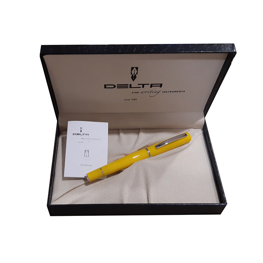 Delta Oblo Yellow Resin with Rhodium Trim Fountain Pen - Fine Nib