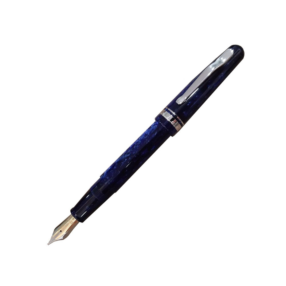 Delta Fusion 82 Blue Resin with Rhodium Trim Fountain Pen - 18kt Fusion Broad Nib