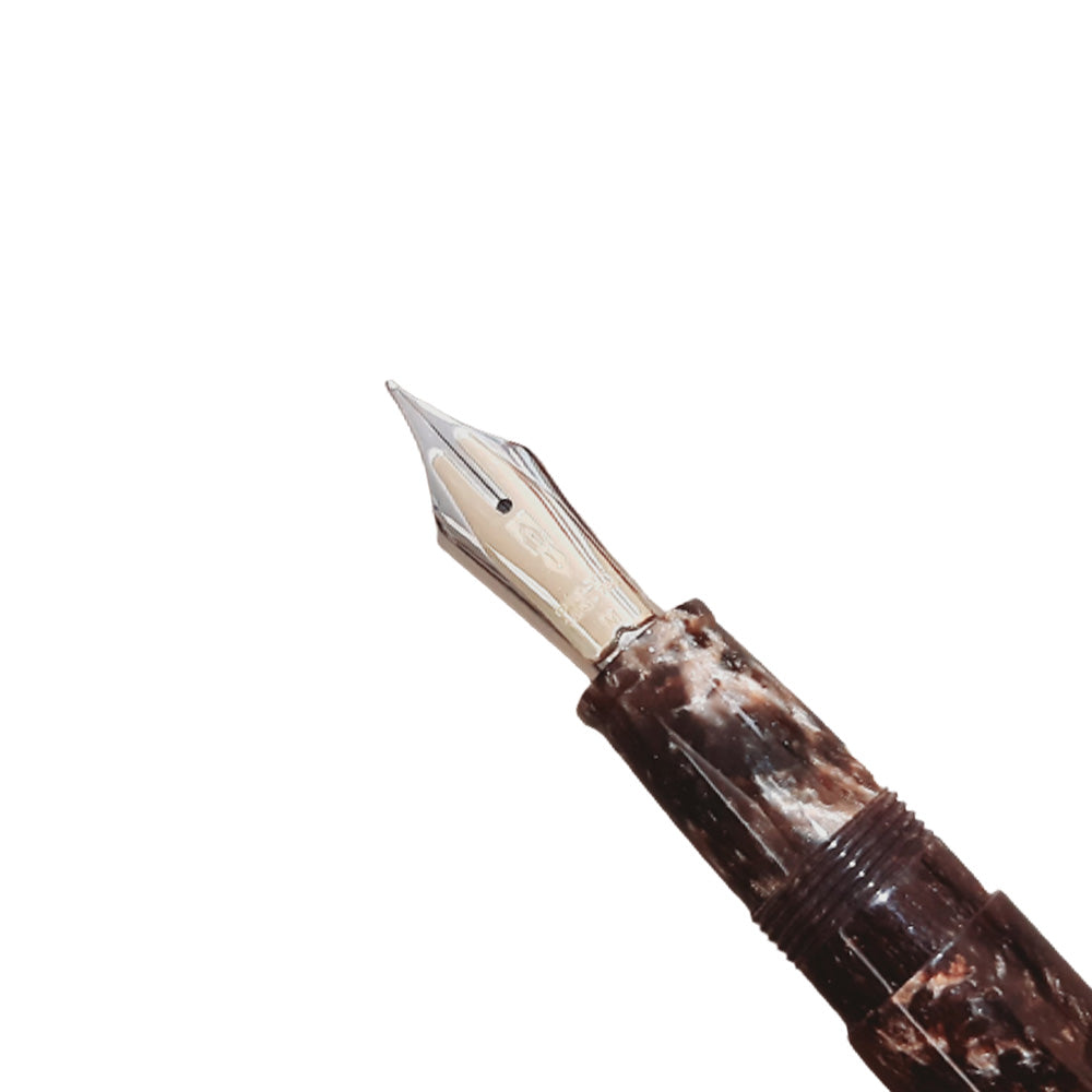 Delta Fusion 82 Marbled Brown Resin with Rhodium Trim Fountain Pen - 18kt Fusion Medium Nib