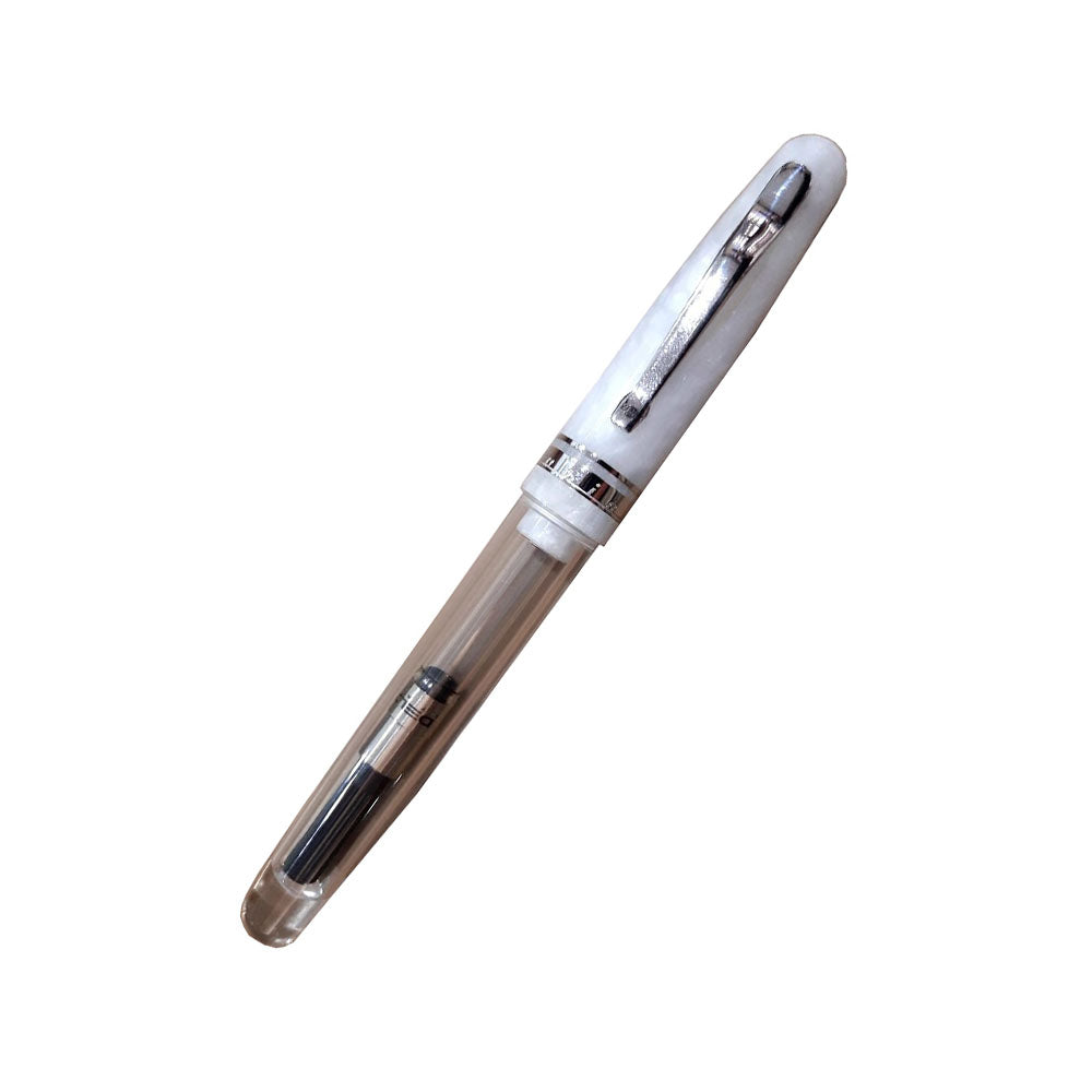 Delta Fusion 82 Demonstrator Transparent-White Resin with Rhodium Trim Fountain Pen - 18Kt Fusion Medium Nib