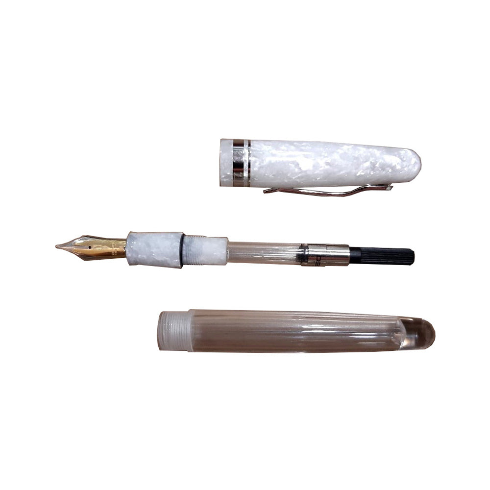 Delta Fusion 82 Demonstrator Transparent-White Resin with Rhodium Trim Fountain Pen - 18Kt Fusion Medium Nib