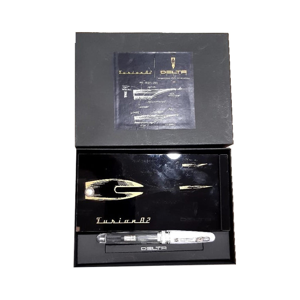 Delta Fusion 82 Demonstrator Transparent-White Resin with Rhodium Trim Fountain Pen - 18Kt Fusion Medium Nib