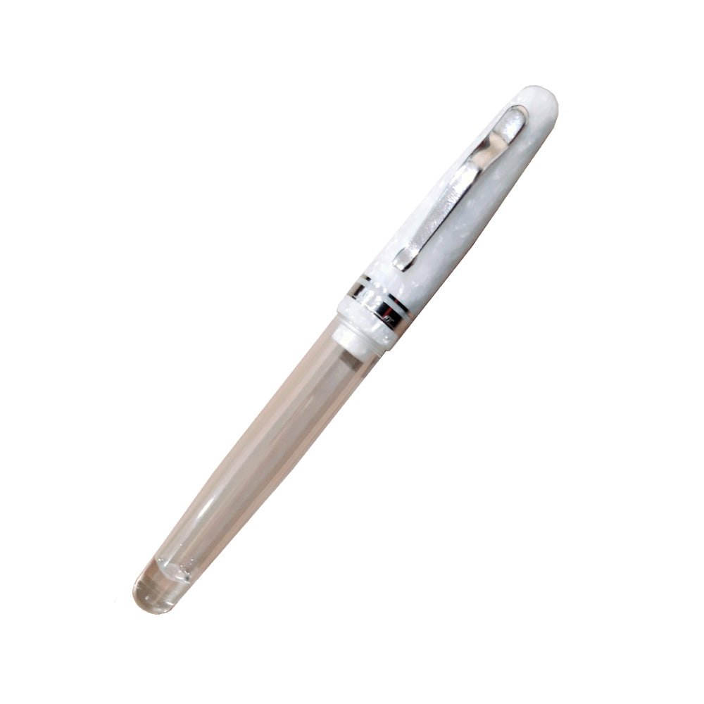 Delta Fusion 82 Demonstrator Marbled White Resin with Platinum Plated Trim Fountain Pen - 18Kt Fusion Medium Nib