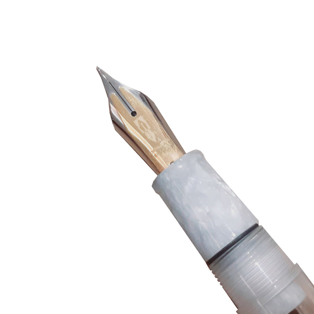 Delta Fusion 82 Demonstrator Marbled White Resin with Platinum Plated Trim Fountain Pen - 18Kt Fusion Medium Nib