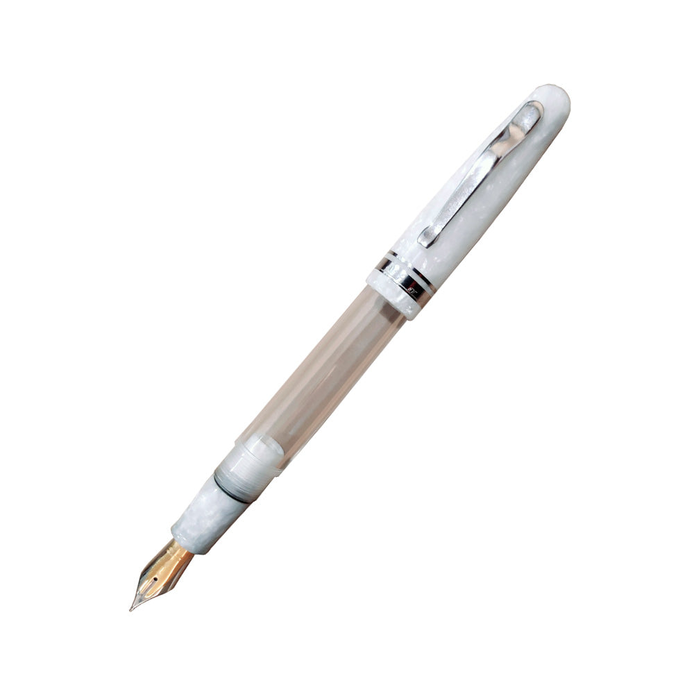 Delta Fusion 82 Demonstrator Marbled White Resin with Platinum Plated Trim Fountain Pen - 18Kt Fusion Medium Nib