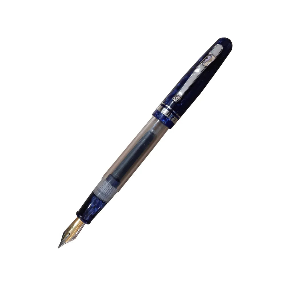 Delta Fusion 82 Gift Demonstrator Marbled Blue Resin Fountain Pen - 18Kt Fusion Medium Nib