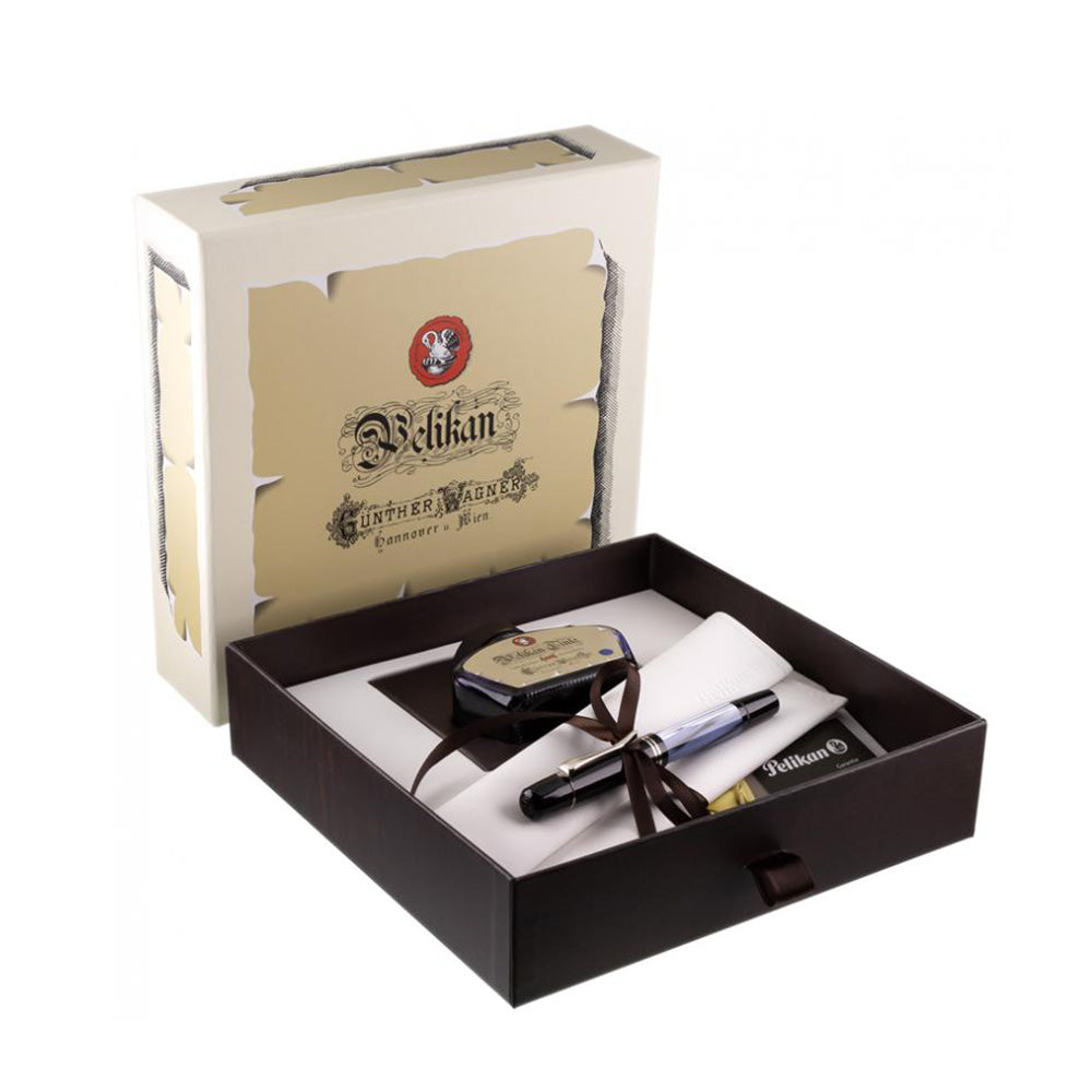 Pelikan 1937 M101N Grey-Blue Special Edition with Ink Bottle Fountain Pen - 14Kt Gold Medium Nib