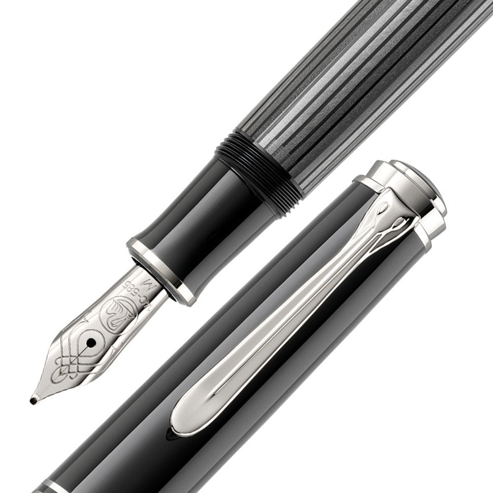 Pelikan Souvern M605 Stresemann Black-Silver Fountain Pen - 14Kt Extra Fine Nib