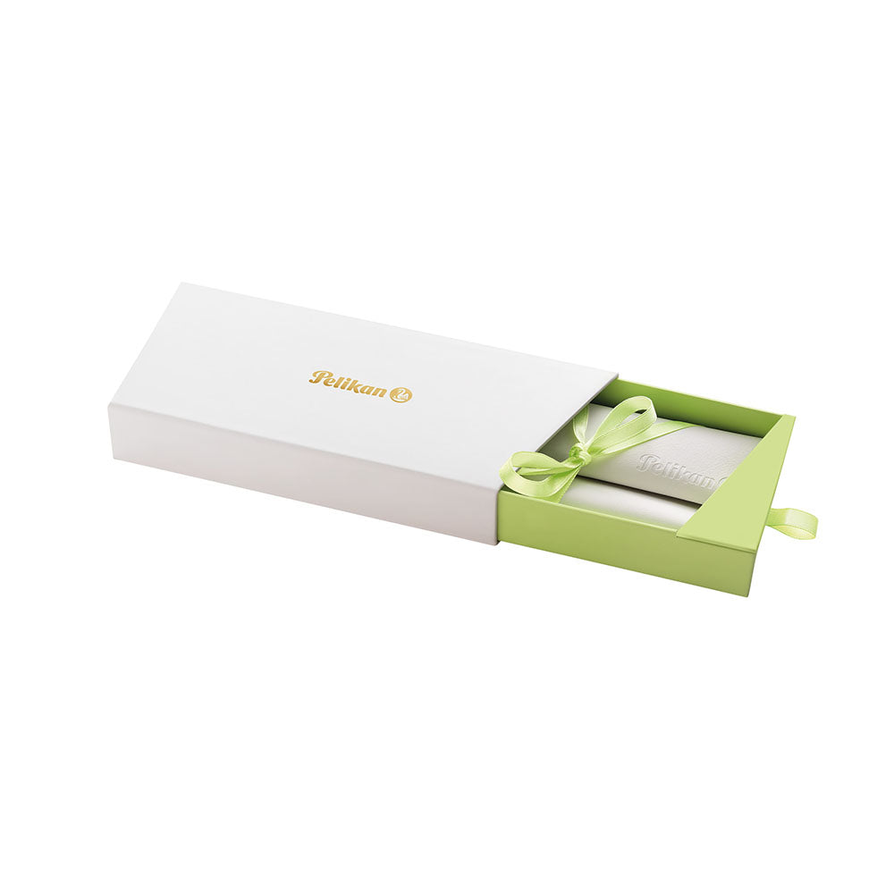 Pelikan M200 Pastel Green-White Resin with GT Fountain Pen - Broad Nib