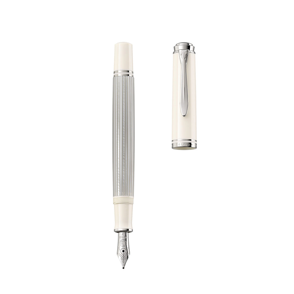 Pelikan Souveran M405 Silver-White Resin Fountain Pen - 14Kt Gold-Rhodium Extra Fine Nib