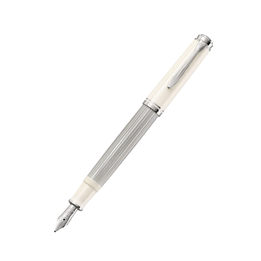 Pelikan Souveran M405 Silver-White Resin Fountain Pen - 14Kt Gold-Rhodium Fine Nib