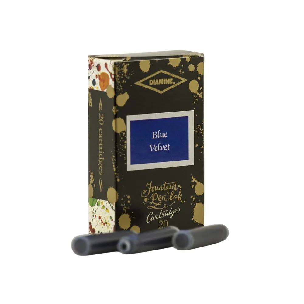 The 150th Anniversary range from Diamine is an iconic Diamine range that consists of sixteen stunning and unique colours. Blue Velvet is a beautiful colour perfect for creating a fluid writing line with a fountain pen. Blue Velvet colour Pack of 20 Small card box Non-toxic water based ink International short standard cartridges