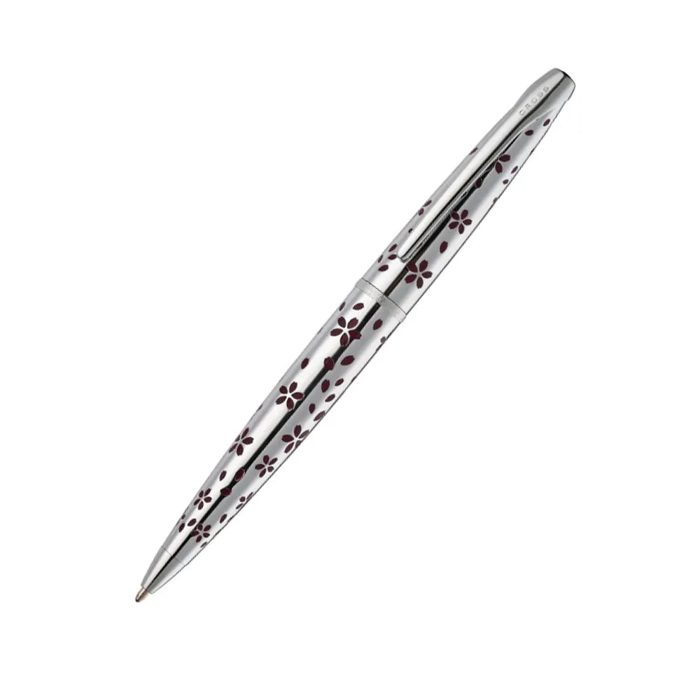 Cross ATX Cherry Blossom Polished Chrome with Polished Chrome Trim Ballpoint Pen