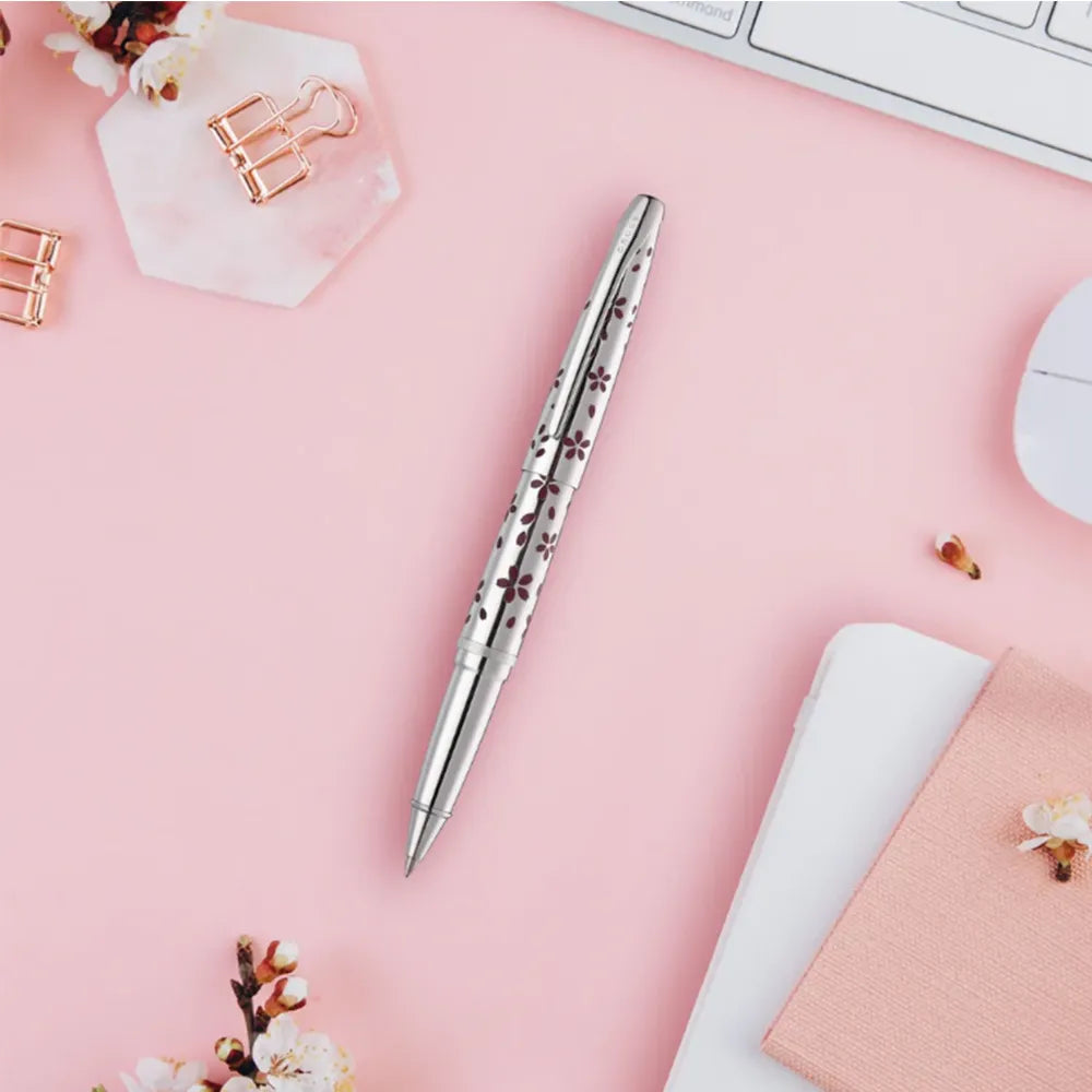 Cross ATX Cherry Blossom Polished Chrome with Polished Chrome Trim Rollerball Pen