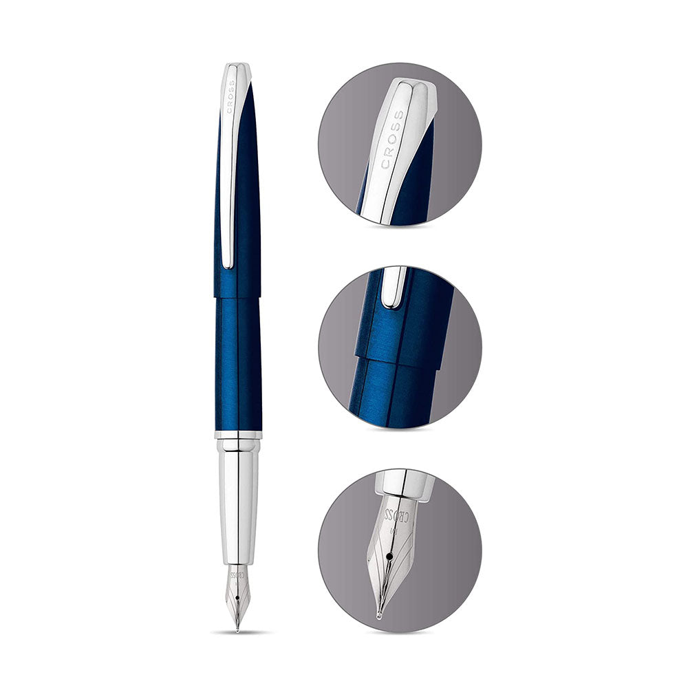Cross ATX Translucent Blue Lacquer CT Fountain Pen - Fine Nib
