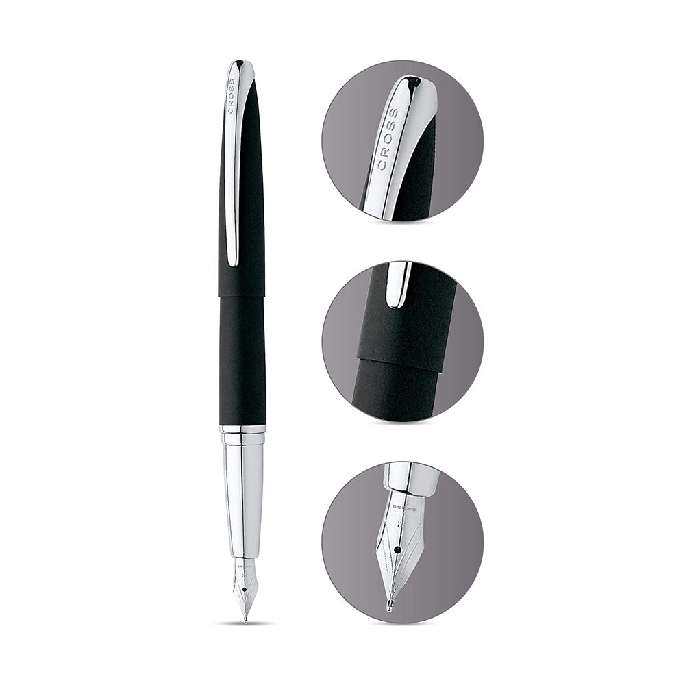 Cross ATX Basalt Black with Chrome-Plated Trim Fountain Pen - Medium Nib