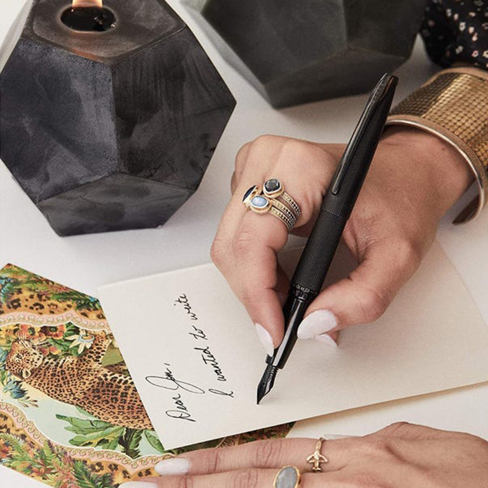 Cross ATX Brushed Black PVD with Polished Black PVD Fountain Pen - Fine Nib