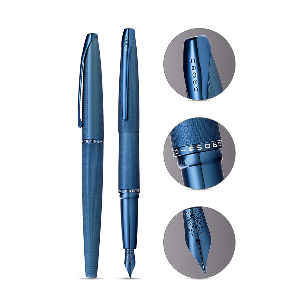 Cross ATX Sandblasted Dark Blue PVD Polished Fountain Pen - Fine Nib