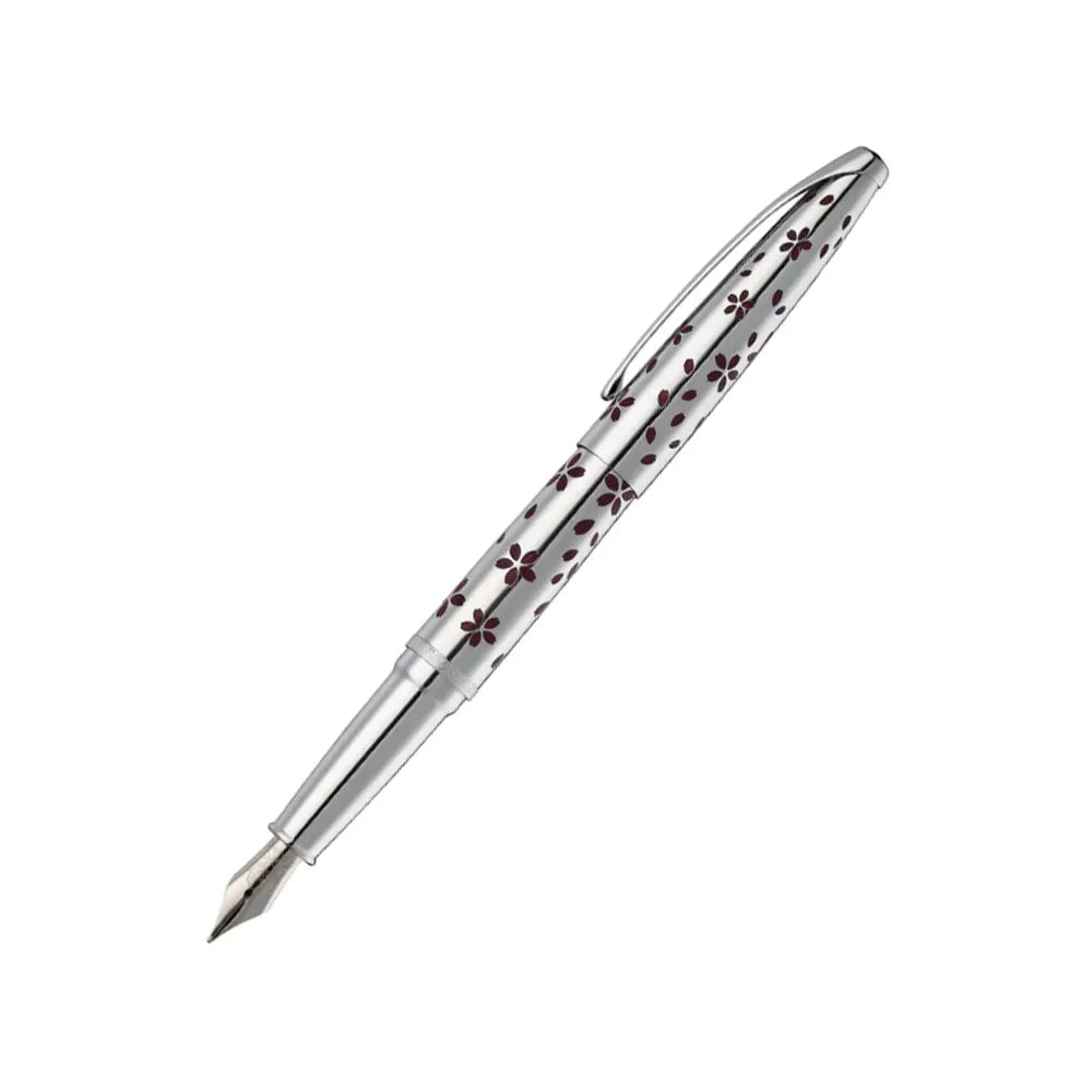 Cross ATX Cherry Blossom Polished Chrome with Polished Chrome Trim Fountain Pen - Medium Nib