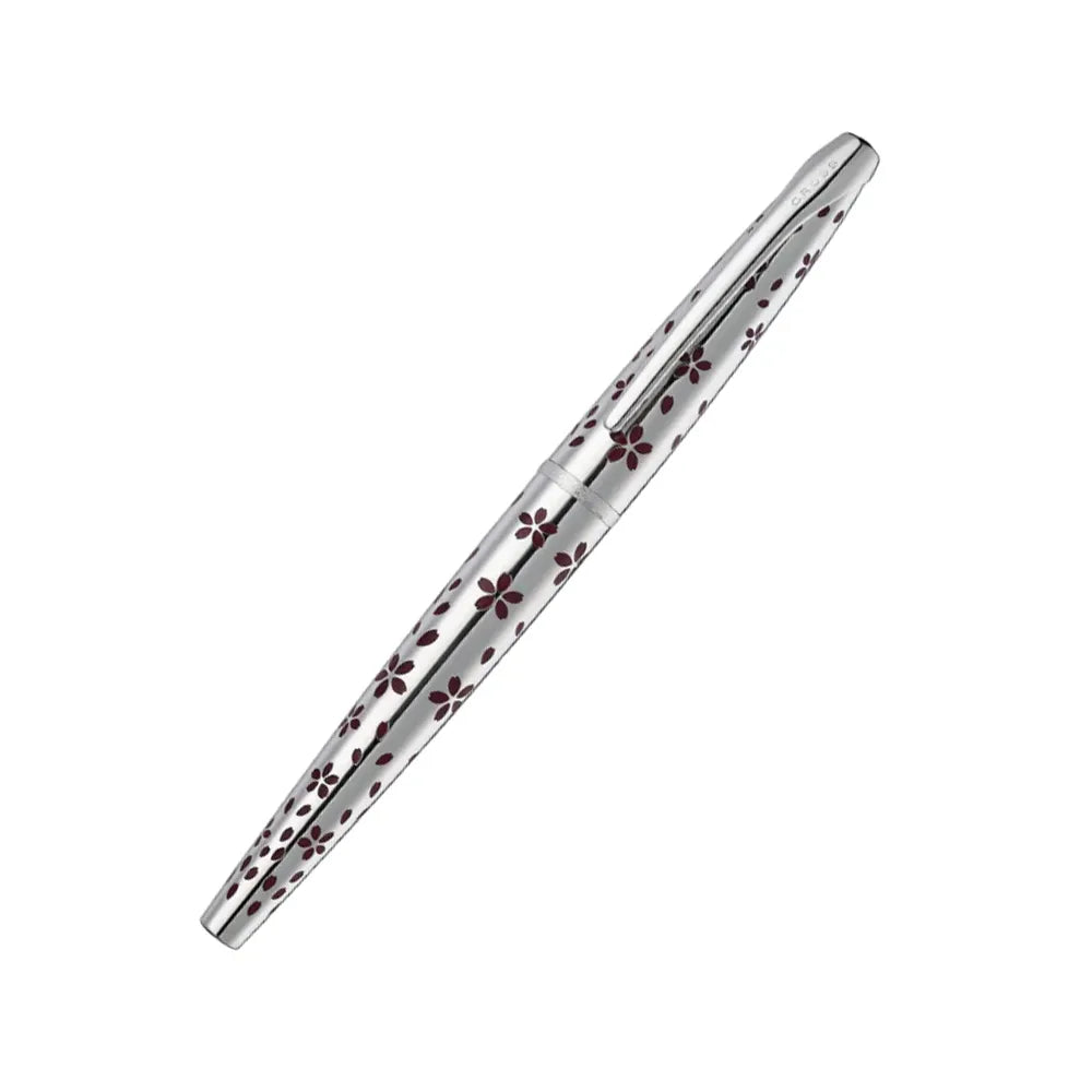 Cross ATX Cherry Blossom Polished Chrome with Polished Chrome Trim Fountain Pen - Medium Nib