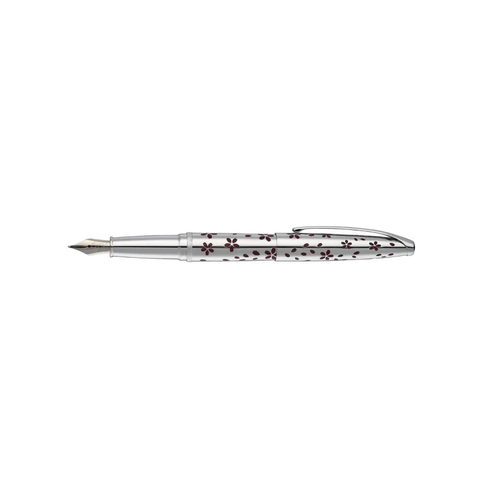 Cross ATX Cherry Blossom Polished Chrome with Polished Chrome Trim Fountain Pen - Medium Nib
