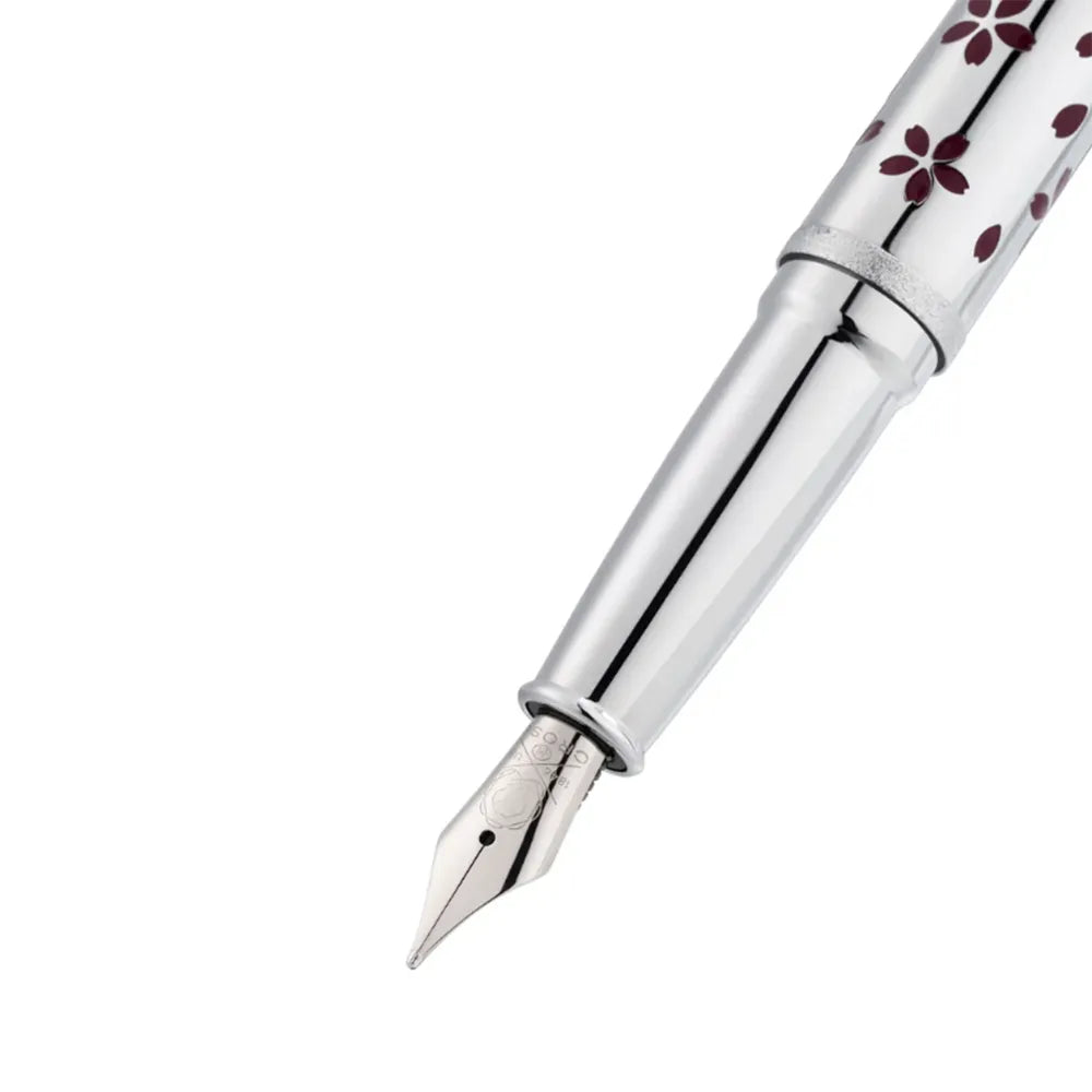 Cross ATX Cherry Blossom Polished Chrome with Polished Chrome Trim Fountain Pen - Medium Nib