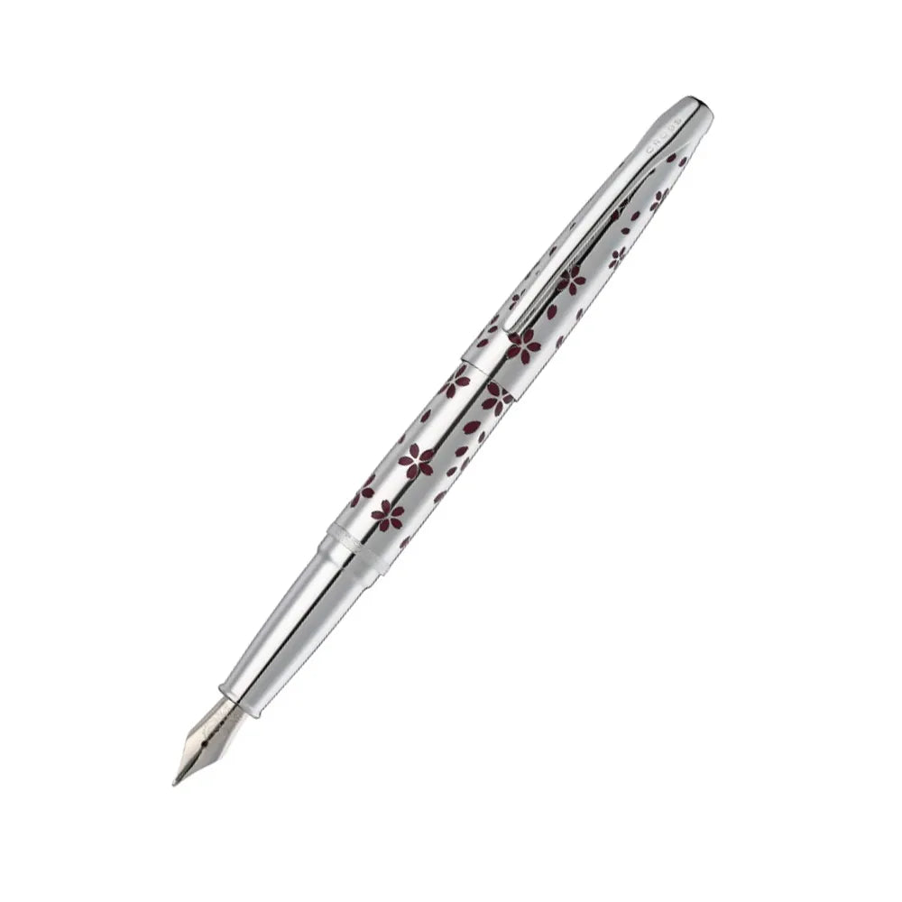 Cross ATX Cherry Blossom Polished Chrome with Polished Chrome Trim Fountain Pen - Medium Nib