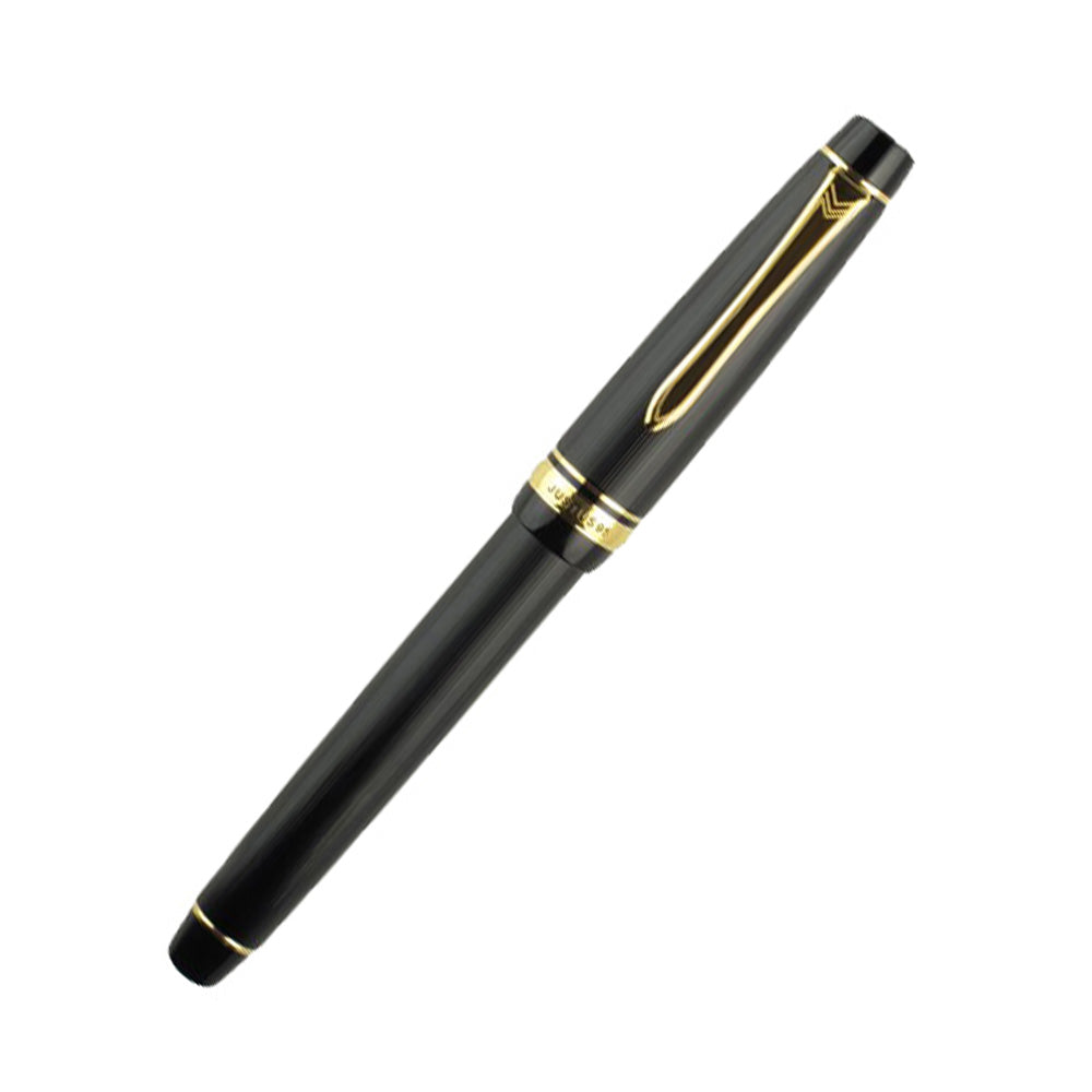Pilot Justus 95 Stripe Black Resin with Gold Trim Fountain Pen - 14Kt Gold Fine-Medium Nib