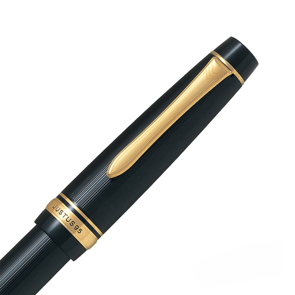 Pilot Justus 95 Stripe Black Resin with Gold Trim Fountain Pen - 14Kt Gold Fine-Medium Nib
