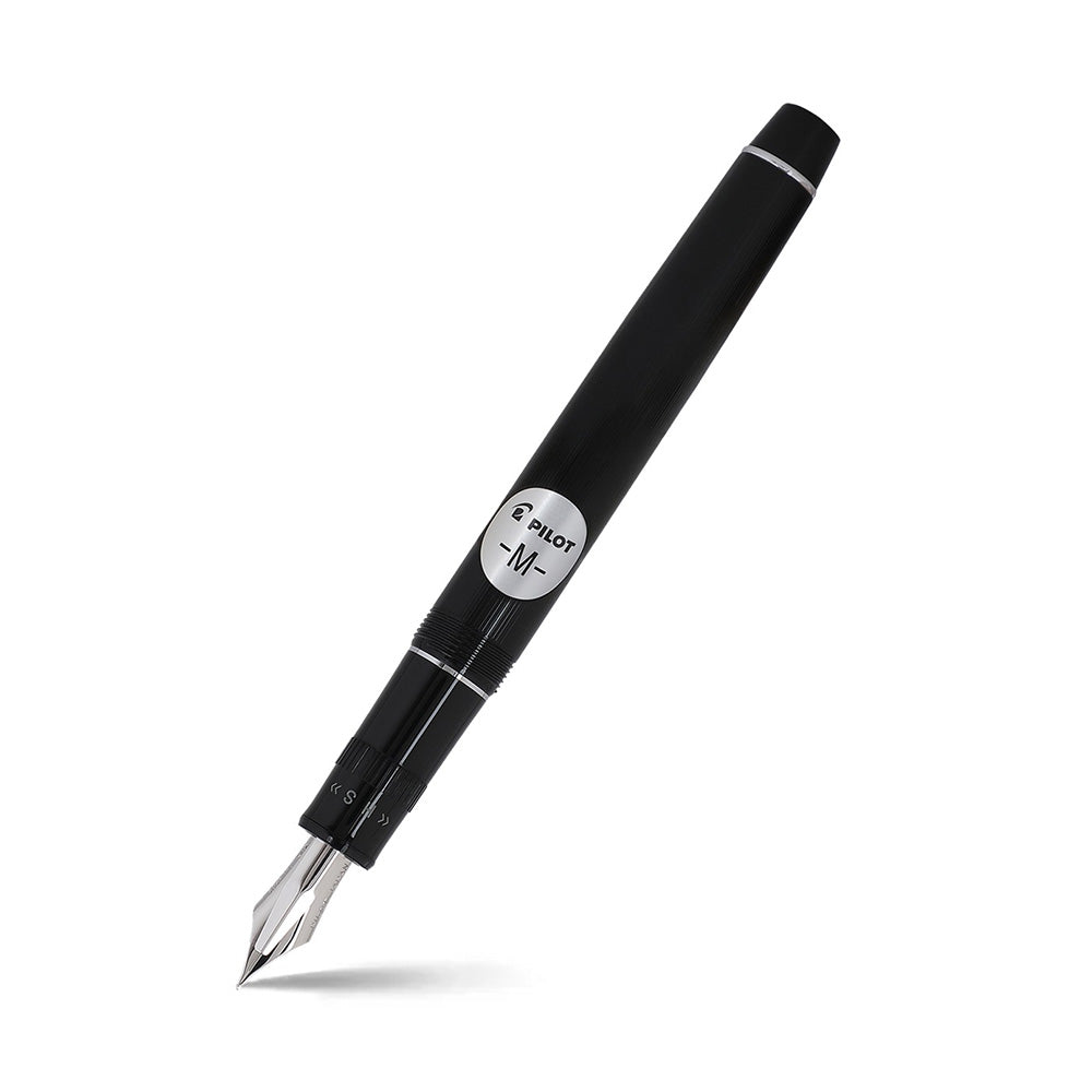 Pilot Justus 95 Stripe Black Resin with Chrome Trim Fountain Pen - 14Kt Gold Medium Nib