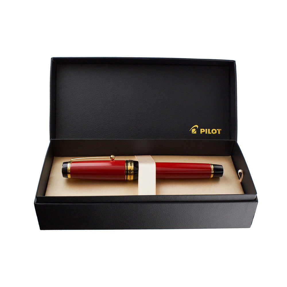 Pilot Custom Urushi Vermillion Red GT Fountain Pen - 18Kt Gold Fine-Medium Nib