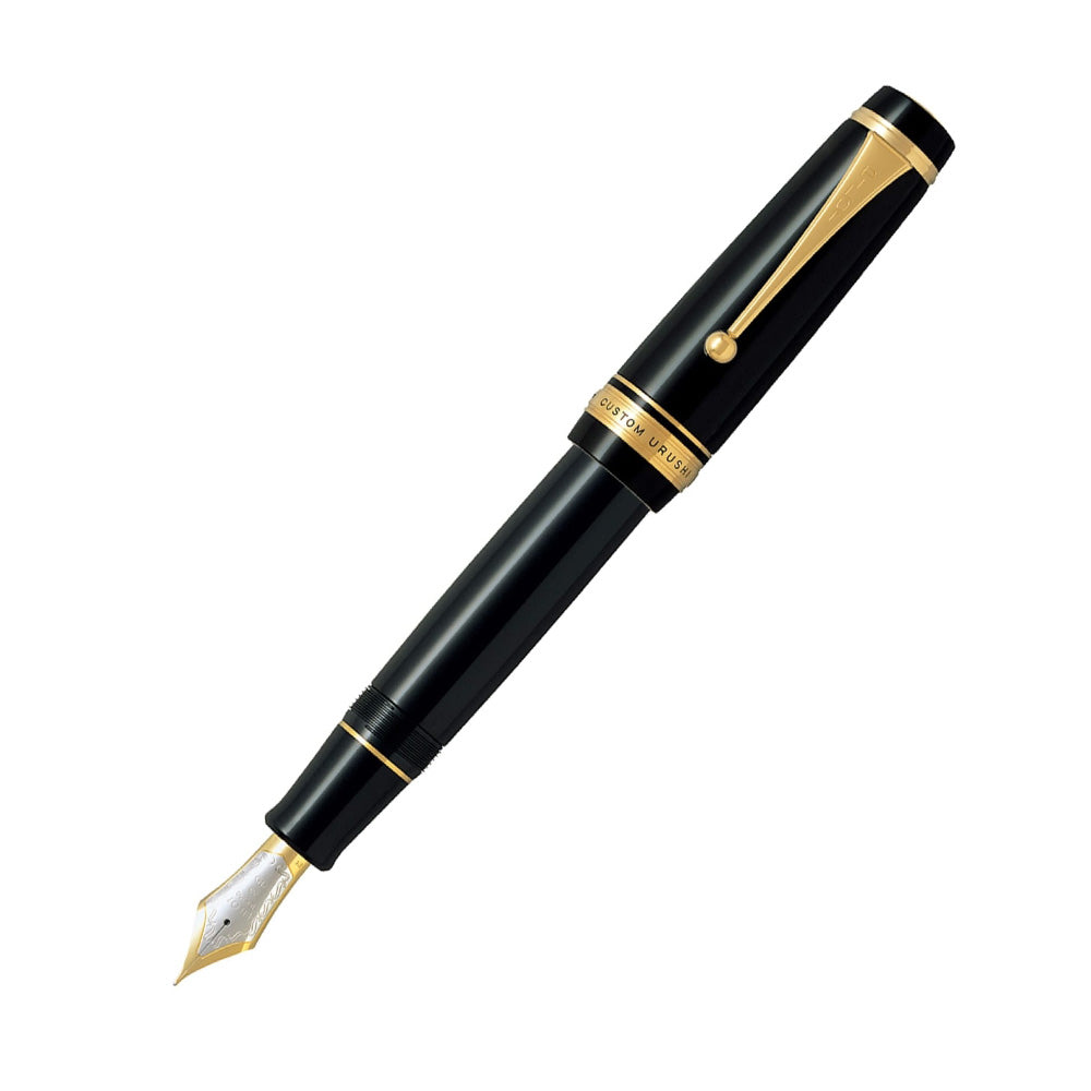 Pilot Custom Urushi Black GT Fountain Pen - 18Kt Gold Broad Nib