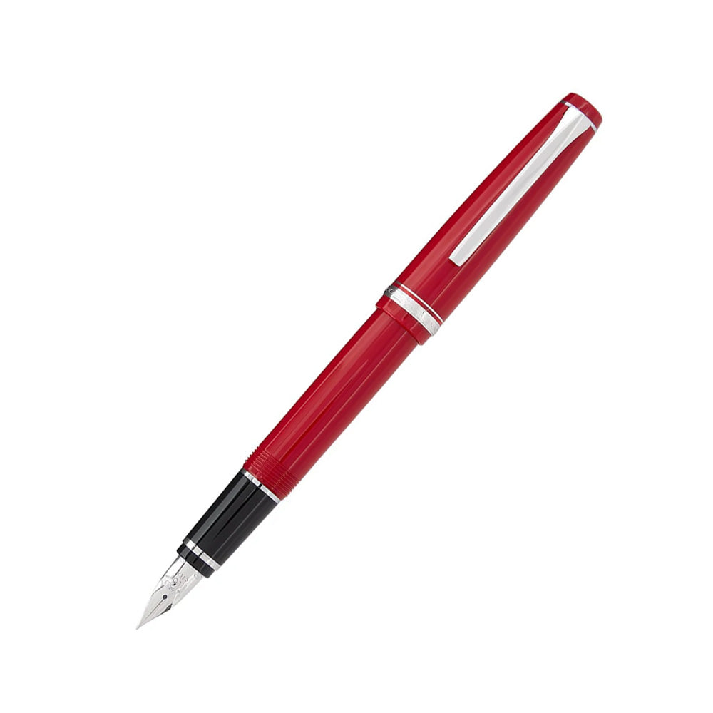 Pilot Falcon Red Resin with Chrome Trim Fountain Pen - 14Kt Gold Rhodium-Plated Medium Nib