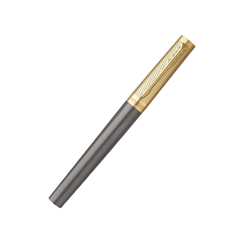 Parker Ingenuity Pioneers Collection Grey Lacquer Gold Trim Fountain Pen - Fine Nib