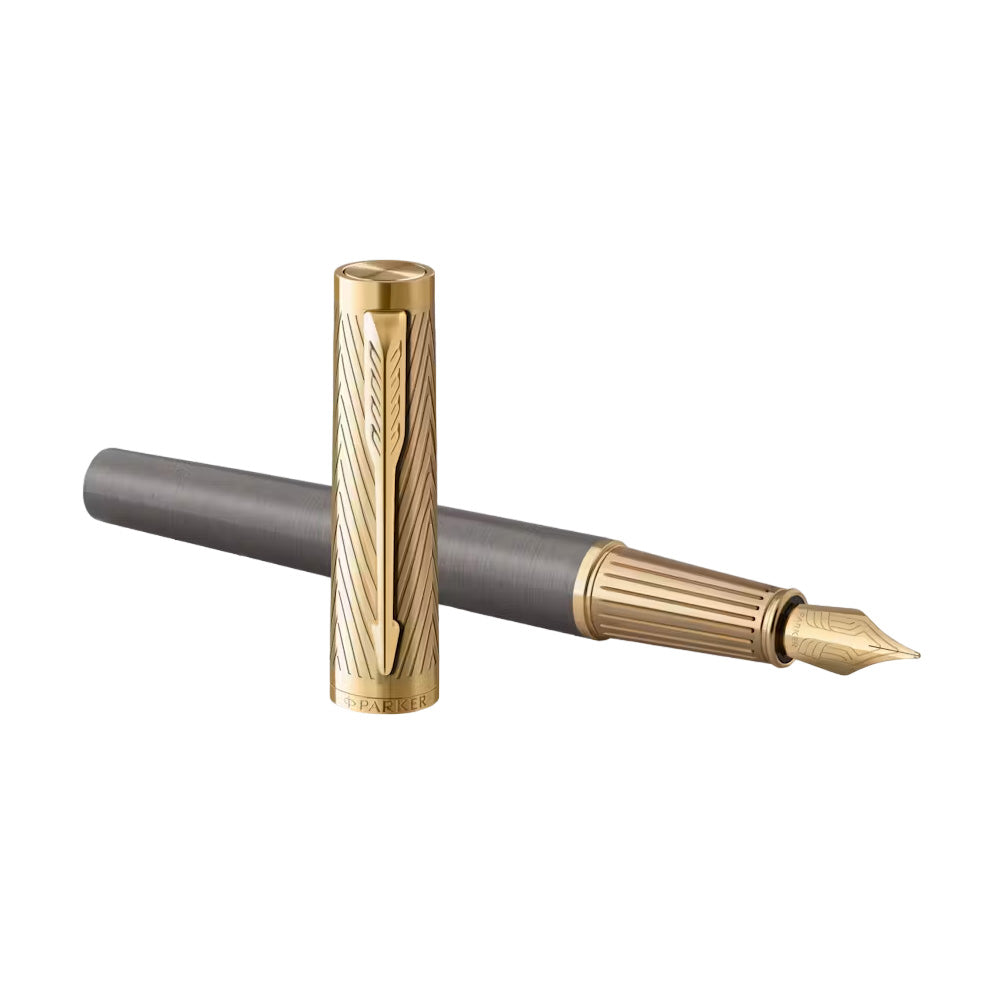 Parker Ingenuity Pioneers Collection Grey Lacquer Gold Trim Fountain Pen - Medium Nib